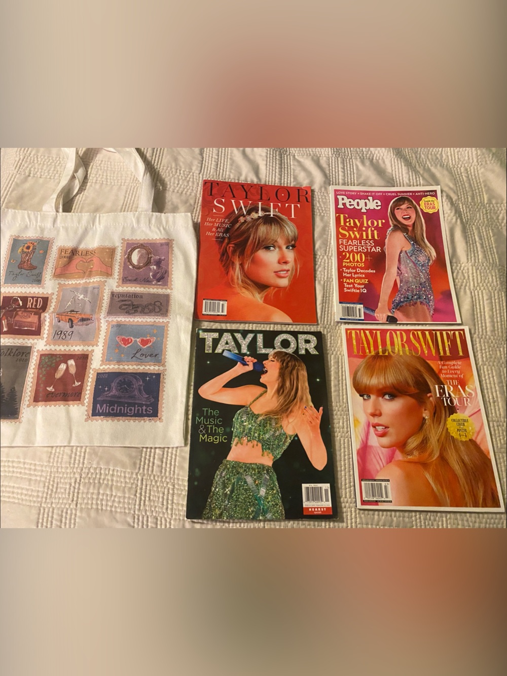 Taylor Swift Magazine Lot with White Stamp Tote